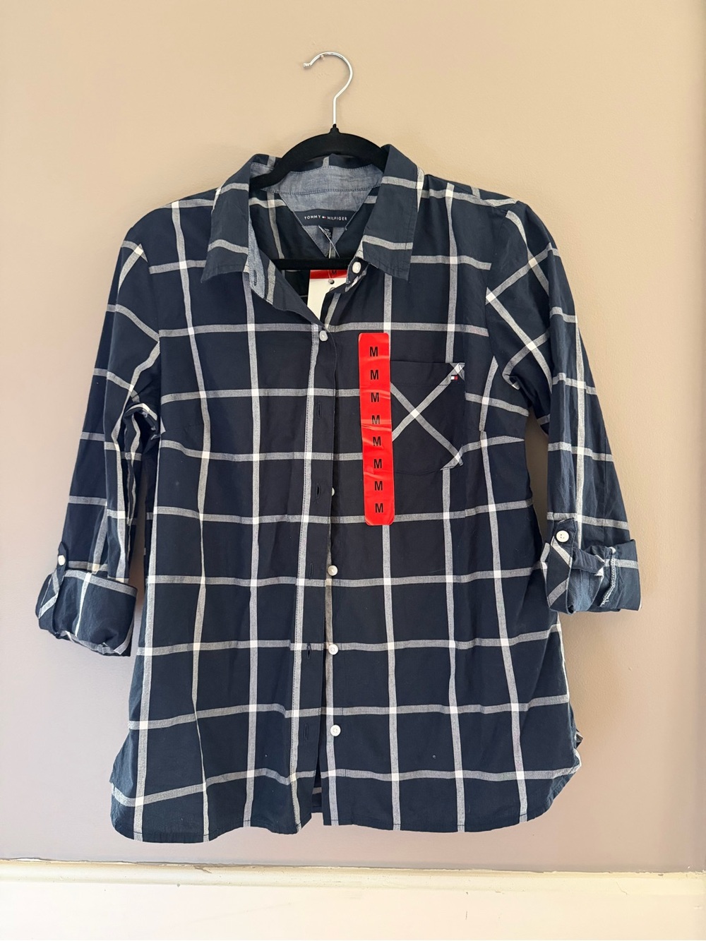New with tags  windowpane plaid button -down shirt by Tommy Hilfiger